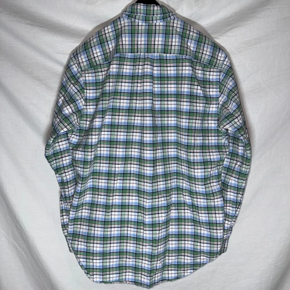 Vintage Polo Ralph Lauren Mens Classic Fit Plaid Button Down Shirt Green Blue M